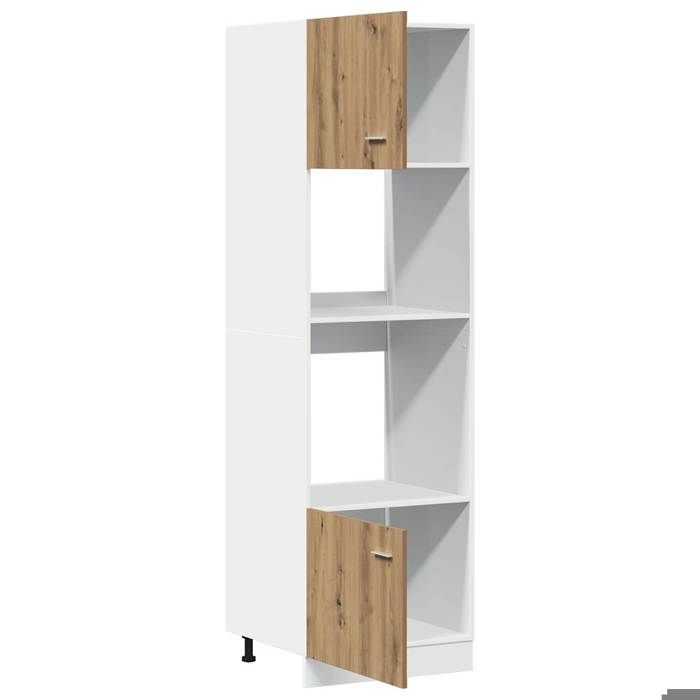 Meuble à micro-ondes - WIENS - Lyon - Chêne artisanal - 60x57x207 cm - Bois dingénierie - Brun - Porte(s) et tiroir(s)