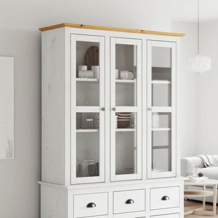 SALE 2026 Armoire/Cabinet à tiroirs Brun - Armoire avec portes vitrées BODO blanc marron bois pin massif PRO565643488