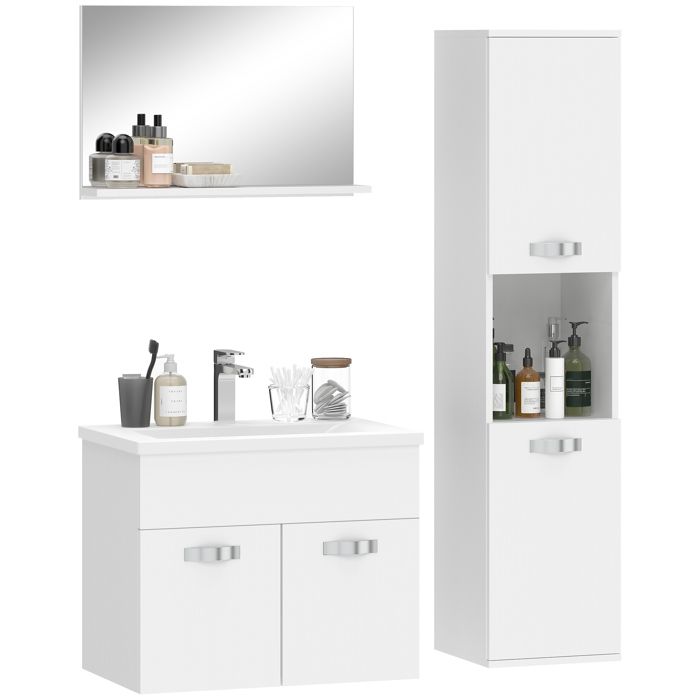 Ensemble de meubles de salle de bain 4 pi&egrave;ces mural en bois blanc