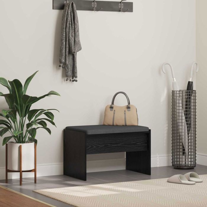 Banc dentrée - VIDAXL - 63 x 38 x 40 cm - Chêne noir - Coussin doux - Bois dingénierie
