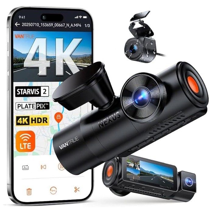 Vantrue N4 Pro S Enregistreur vidéo voiture multi-canaux 4K UHD GPS Wi‑Fi écran 3.19 MicroSD 1To