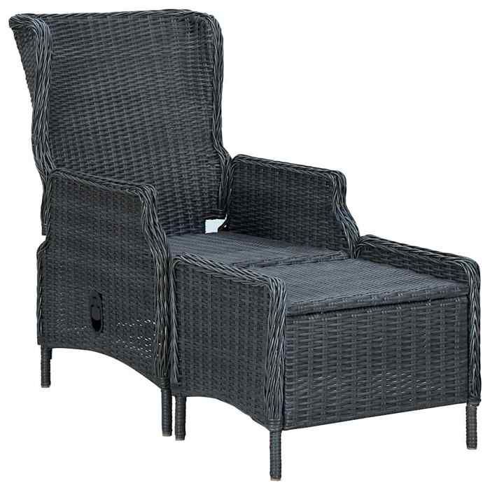 SALE 2026Fauteuil patios balcons Gris - Chaise inclinable de jardin - KENNETH - tabouret résine tressée gris foncé57x88x100cm5