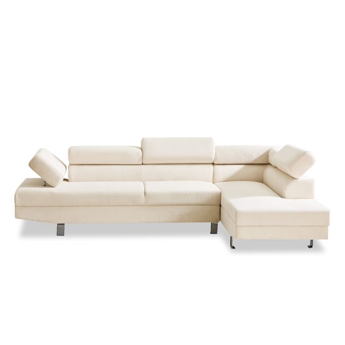 Canapé dangle droit avec têtières relevables Palerme velours côtelé beige Canapé dangle droit avec têtières relevables Palerme velours côtelé beige