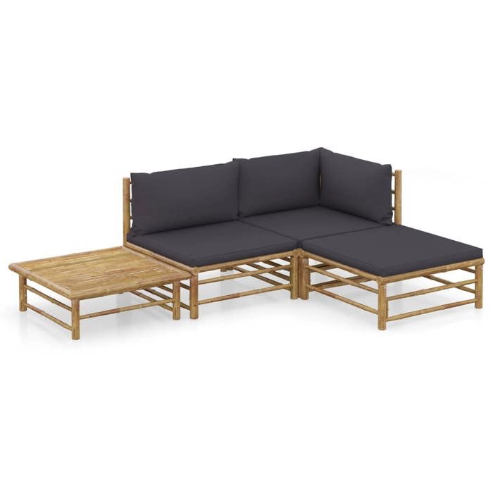 NEW 2026 Salon de jardin lot de 4 Meuble pour 3 personnes avec coussins gris foncé bambou 65x70x60 cm S698