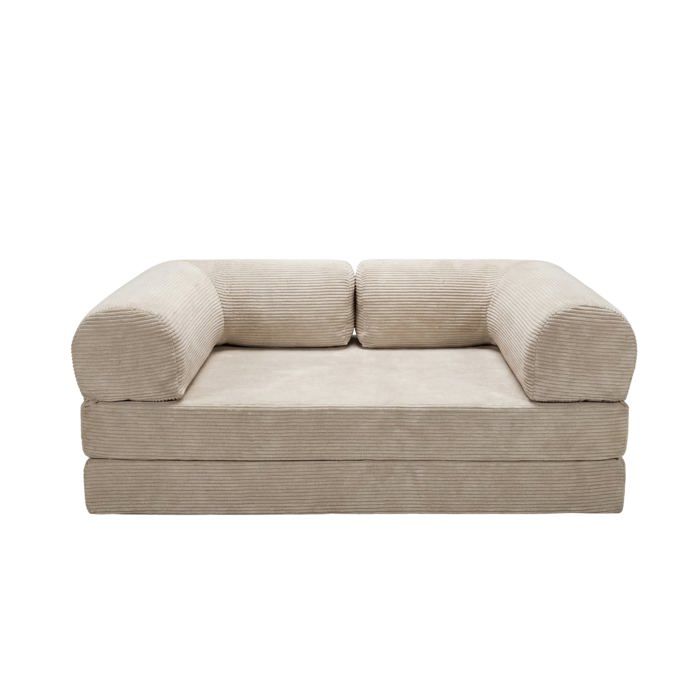 AMARA - Canapé droit convertible velours côtelé 3 places Beige AMARA - Canapé droit convertible velours côtelé 3 places Beige