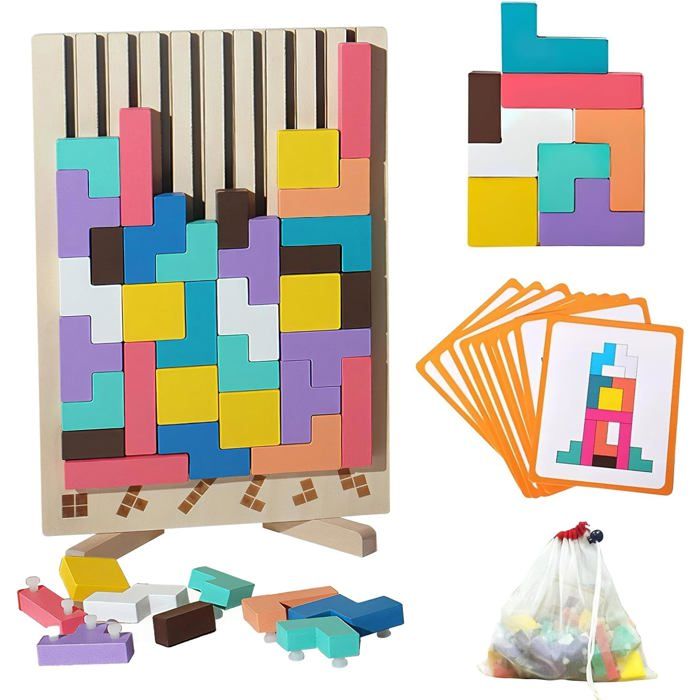 Tetris en bois - Jouet éducatif - Jeux Montessori de 3 à 6 ans - Jeu dempilage Tetris avec carte - Cadeau de fête denfant Tetris en bois - Jouet éducatif - Jeux Montessori de 3 à 6 ans - Jeu dempilage Tetris avec carte - Cadeau de fête denfant