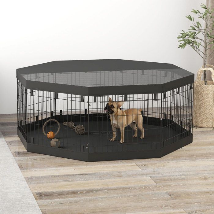 MOTHINESSTO3046-Parc pour chien enclos chien intérieur 8 panneaux pliables avec porte pour chiots acier 61l x 61H cm noir