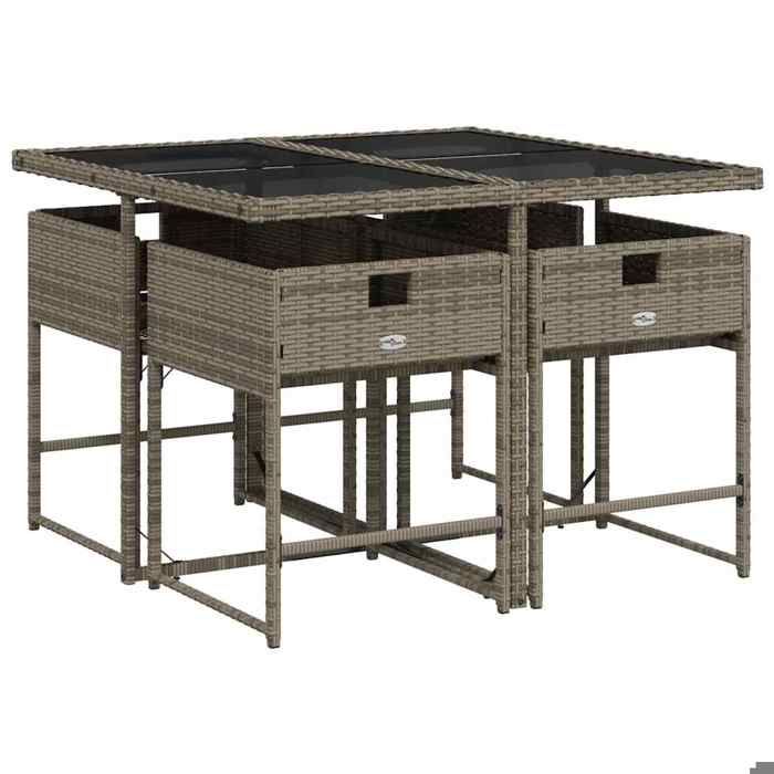 67179& Salon de jardin - Ensemble à manger de jardin 5 pcs - Table de repas et 4 chaises de jardin - coussins gris - résine tressée