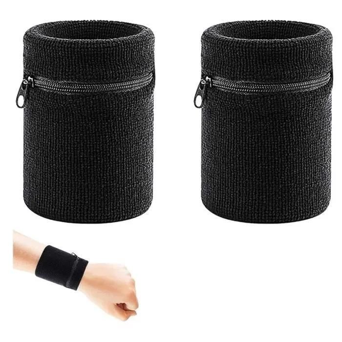 Portefeuille de Poignet Élastique 2 Pièces Léger Respirant Multisport pour Fitness Rangement Monnaie Clés Cartes Absorbant la Su