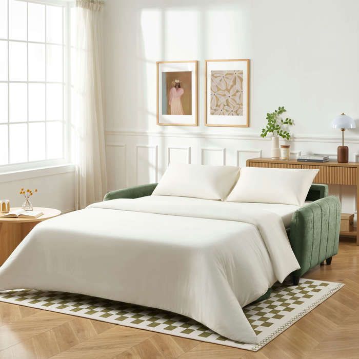 Canapé droit express ORNOA 3 places tissu vert Canapé droit express ORNOA 3 places tissu vert
