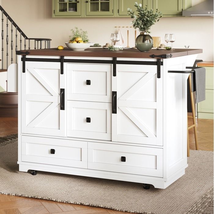 Desserte de cuisine blanche 142.5x45x92.5 cm plateau rabattable portes coulissantes MDF
