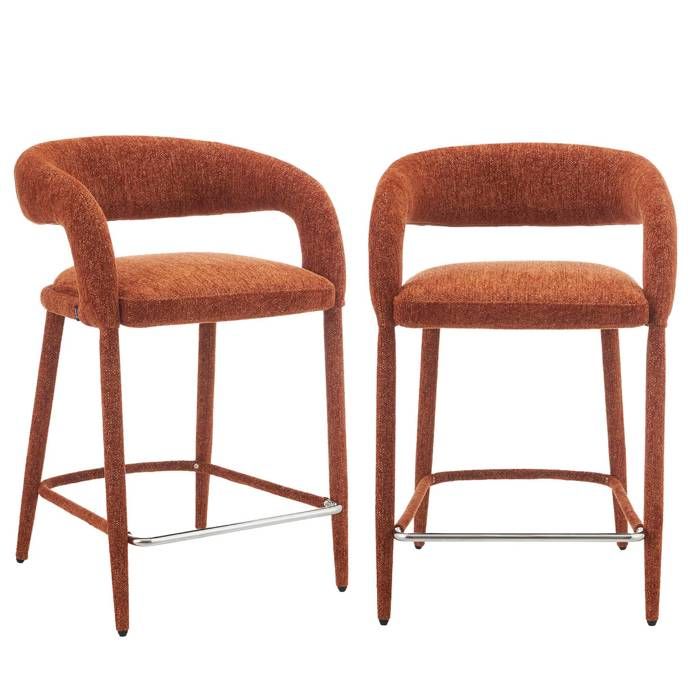 Lot de 2 tabourets de bar contemporain tissu terracotta - Alessia Lot de 2 tabourets de bar contemporain tissu terracotta - Alessia