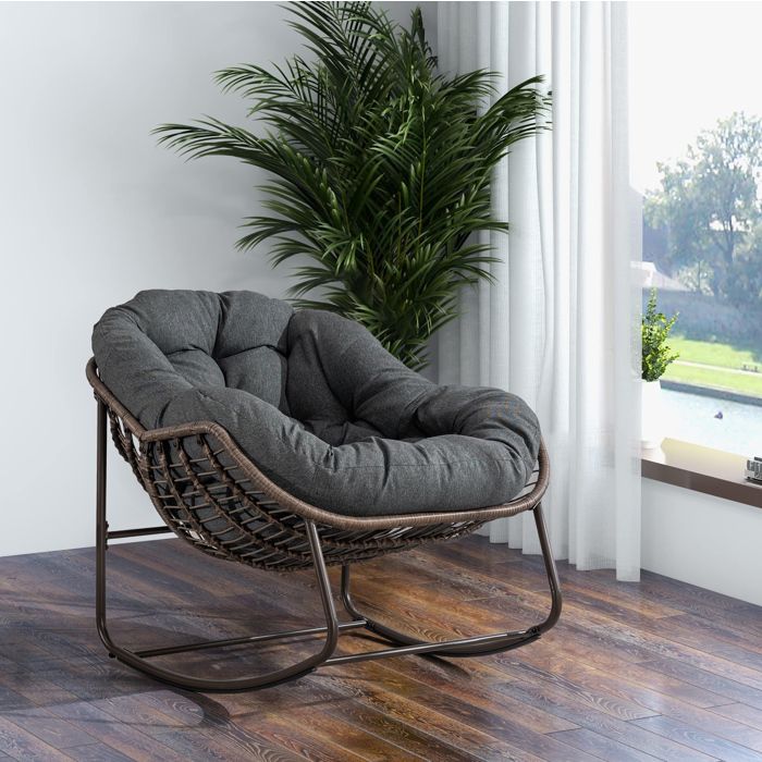 Fauteuil à bascule extérieur en osier XXL œuf avec coussin