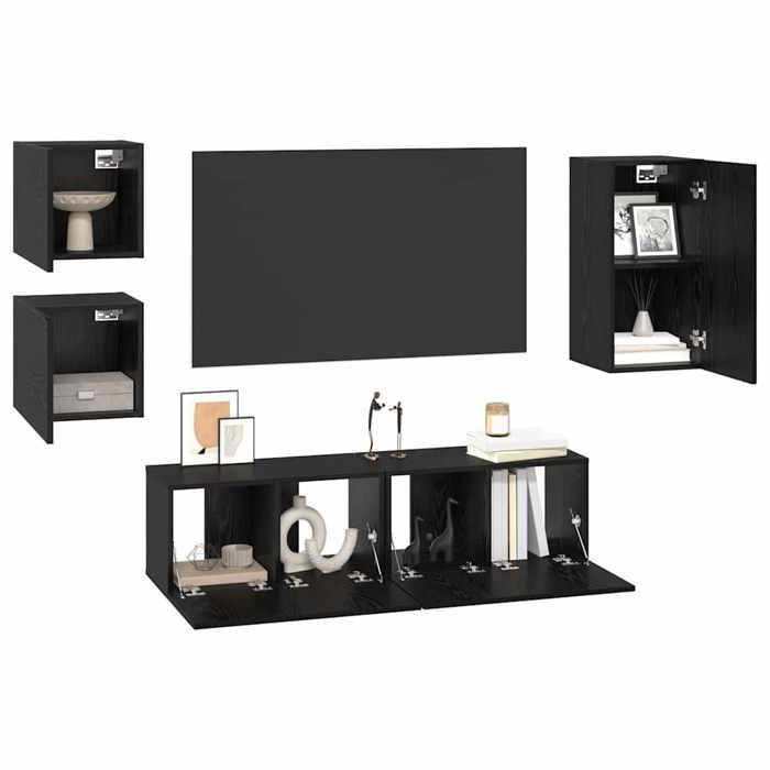 Meuble TV - 5 pièces - vidaXL - bois dingénierie - chêne noir - montage mural - 1 porte - 160 x 30 x 305 cm 324pun51t