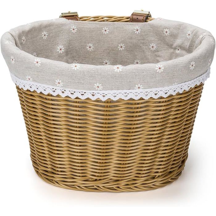 Panier de vélo Avant pour Filles et FemmesPanier en Osier tressé Fait à Main avec Doublure intérieure Amovible et Marron