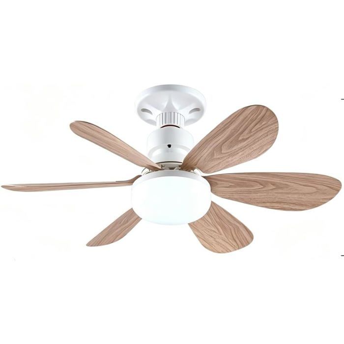 Plafonnier ventilateur de plafond LED E27 52cm avec télécommande - Ventilateur lumineux silencieux dimmable - Aspect grain de bois