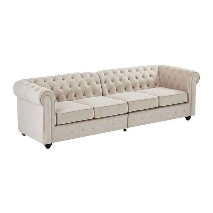 Canapé 4 places en velours beige CHESTERFIELD Canapé 4 places en velours beige CHESTERFIELD