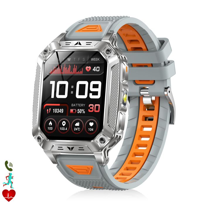 DAM Smartwatch QS86. Avec appels BT batterie de longue durée modes de santé et de sport. Lumière rouge avec alerte SOS sonore