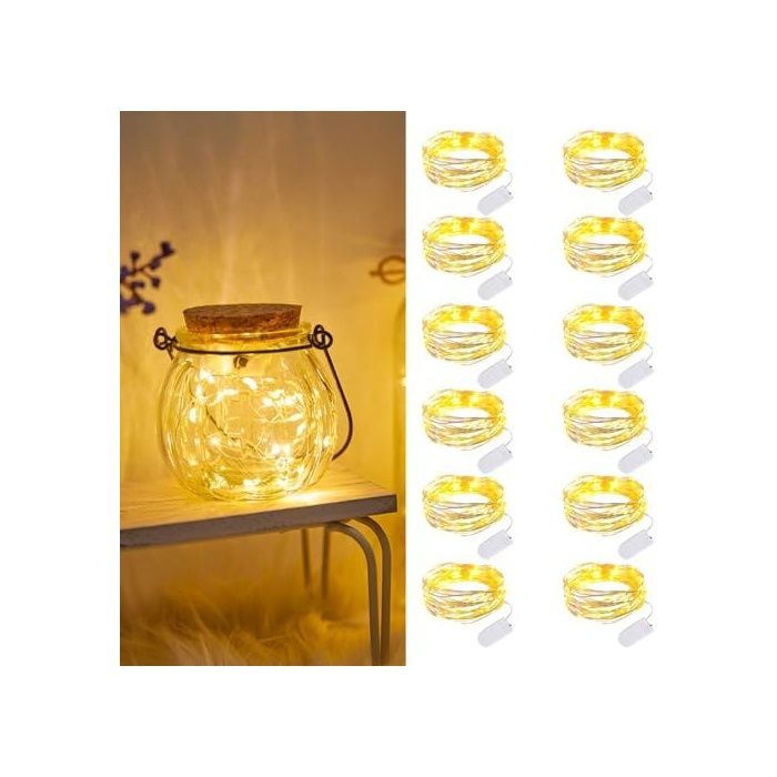 Lot de 12 Guirlande Lumineuse à piles 2m 20 LEDs Guirlandes Lumineuses Guirlande LED à Pile étanch GUIRLANDE LUMINEUSE DEXTERIEU