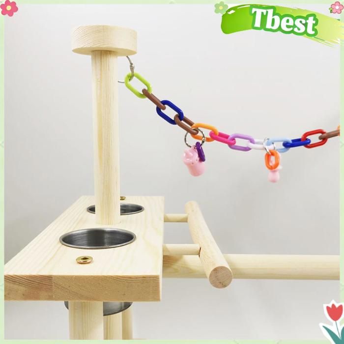 Support de jeu en bois coloré pour oiseaux avec échelle cloche pivotante tasse dalimentation amovible pour perruche calopsitte