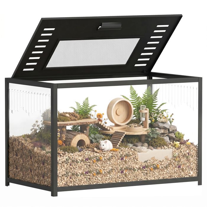 Cage hamster - habitat pour rongeur - PawHut - base profonde couvercle ouvrant aérations - acrylique métal - 80x45x50 5cm - noir Cage hamster - habitat pour rongeur - PawHut - base profonde couvercle ouvrant aérations - acrylique métal - 80x45x50 5cm - noir