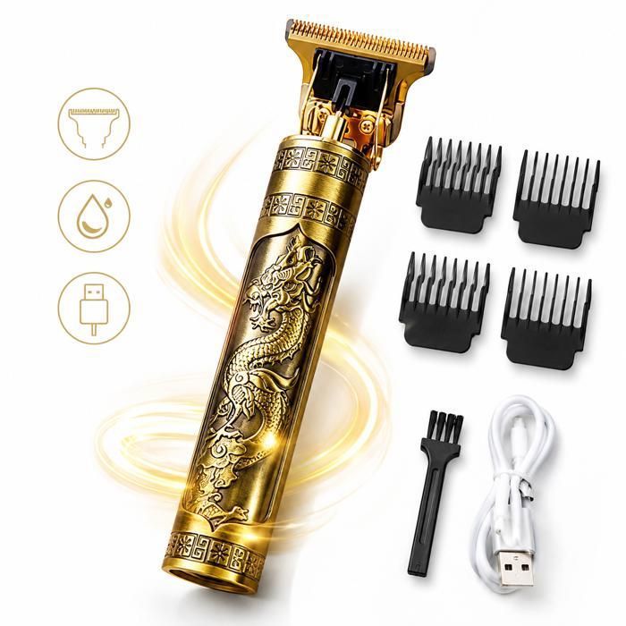 Tondeuse Homme APROSP TD850 Rasoir Electrique Barbe Cheveux T Blade Sans Fil Dragon Dore USB