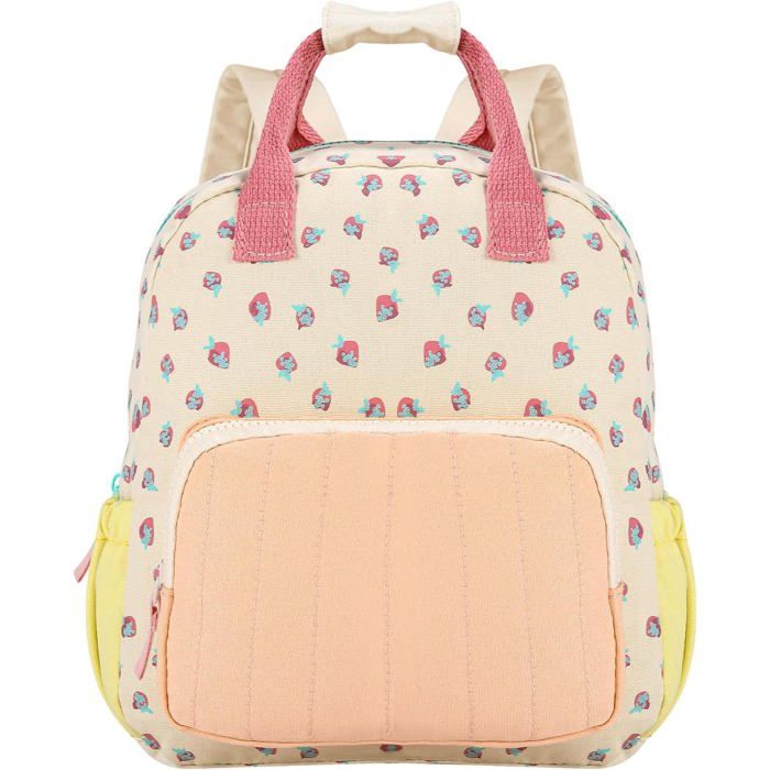Sac À Dos Enfant Fille–Petit Sac Maternelle Crèche 2 Ans (30×23×9 Cm) Motif De La Fraise Velours Côtelé Rose Idéal Cadeau Annive