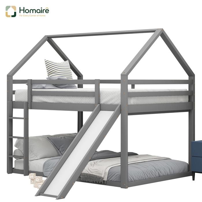 Littles Kids House Bunk Bed avec toboggan 140x200cm cadre en pin massif HOMAIRE