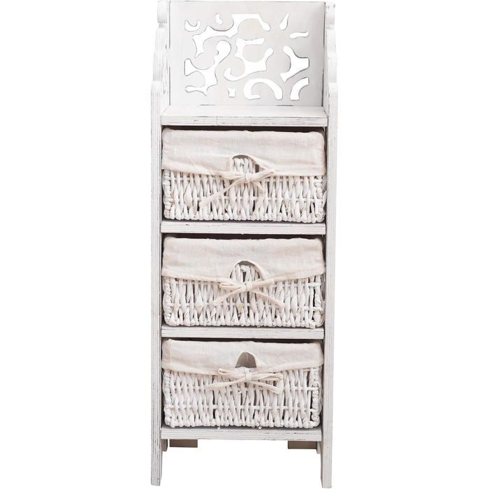 Rebecca Mobili Commode Shabby 3 Tiroirs Osier Bois de Pin Blanc Gris 78 x 28 5 x 22 cm Rebecca Mobili Commode Shabby 3 Tiroirs Osier Bois de Pin Blanc Gris 78 x 28 5 x 22 cm