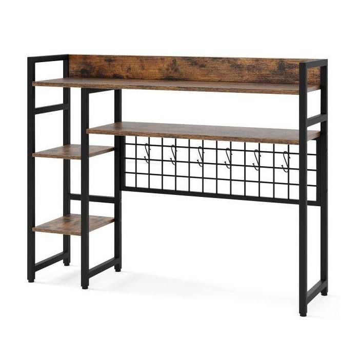 Étagère de bureau 4 niveaux avec panneau grillagé et 6 crochets rangement bureau stable pour écran jusquà 32 pouces