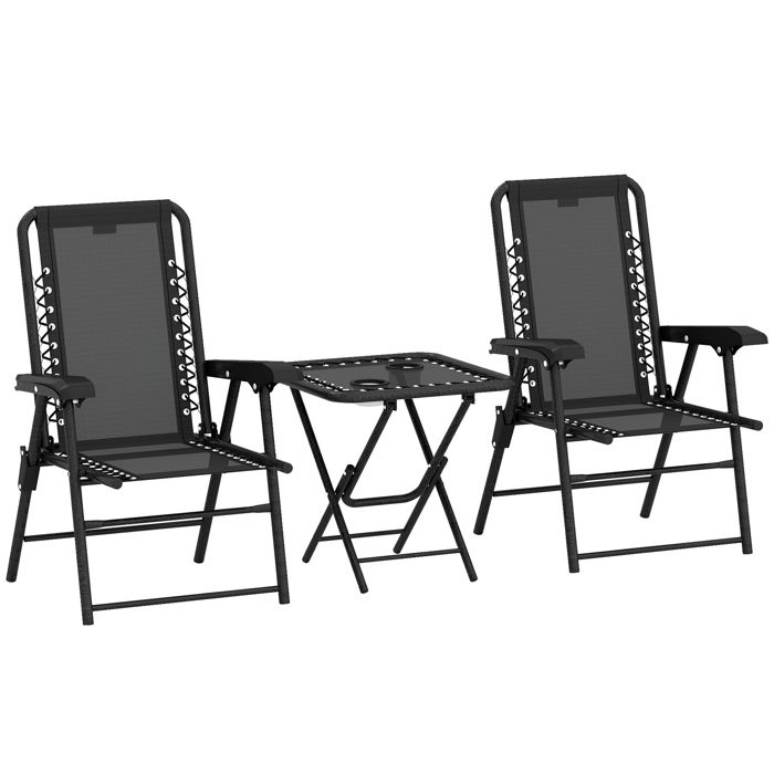 YWJ Ensemble Bistrot Acier 3 Pièces Noir Pliable Résistant Intempéries Porte-Gobelets Jardin