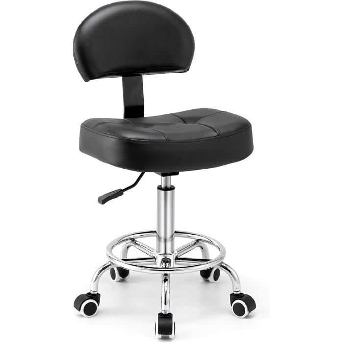 Tabouret À Roulettes Avec Dossier Large Coussin DAssise Rectangulaire Réglable En Hauteur De 51 À 64Cm Avec Roulettes À Mou[IN33]