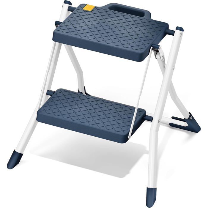 Marchepied pliable 2 marches acier antidérapant - charge 150 kg - idéal cuisine bleu
