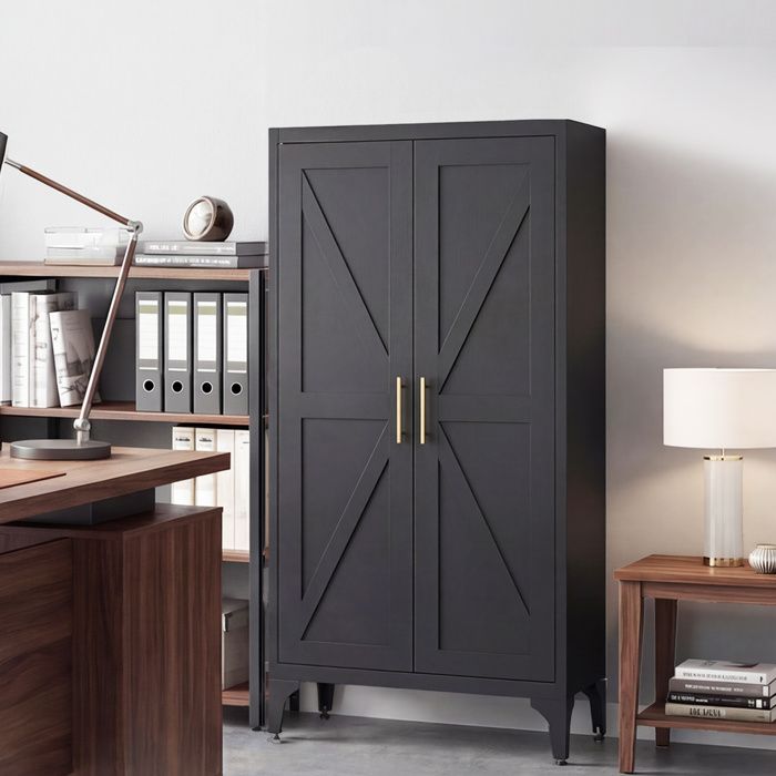 ULEVR Armoire de rangement en métal noir à 2 portes 3 étagères réglables pieds réglables fermeture magnétique