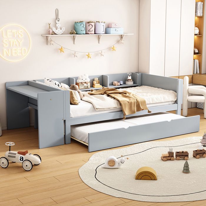 Lit combiné - YEHTOKHOME - 90x200 cm - bureau intégré - lit gigogne - 3 étagères