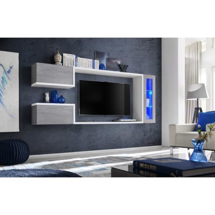 ensemble meuble tv mural - ac-déco - abw galaxy - gris - 235 x 30 x 95 cm