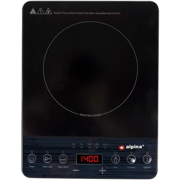 Plaque ? Induction - ALPINA - 1 Br?leur - Noir - Dessus - Fonction de s?curit? non sp?cifi