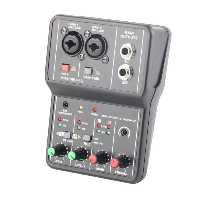 Mélangeur Audio 2 Canaux - GOTOTOP - USB - Alimentation Fantôme