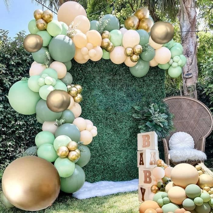 Kit Arche Ballon Vert Sauge,102 pièces Guirlande Ballon Vert Olive, Arche  de Ballon Vert et Or Blanc ​pour Fête de Jungle Safari Deco Anniversaire