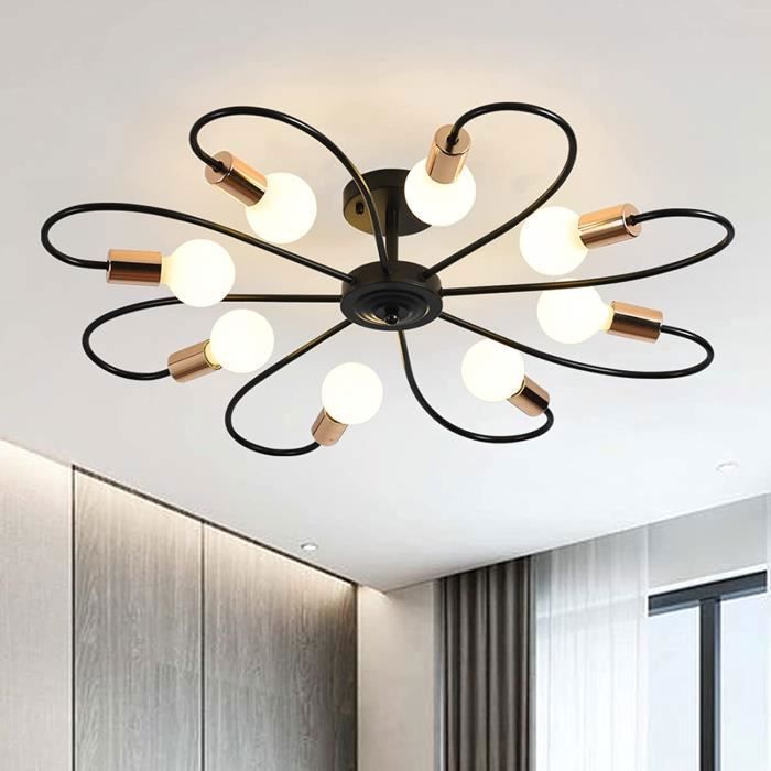 Ganeed Plafonnier Lustres Spoutnik E27-Vintage industriel-Or noir-8 lumières-Métal-33 * 33 * 47 pouces