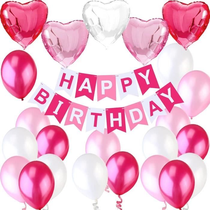 Décoration Anniversaire Fille Deco-1 Banderole Bannière Joyeux Anniversaire  “Happy Birthday” +5 Ballons Aluminium Coeur + 18 B[445] - Cdiscount Maison