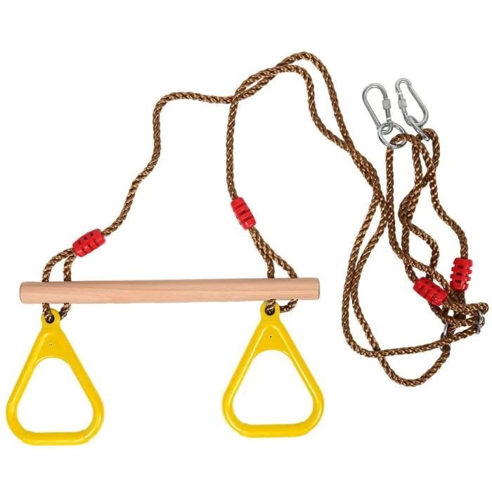 Trapèze Et Anneaux De Gymnastique Pour Enfants - Balançoire Bois Pour Portique Jardin - Jeux Extérieur Rouge