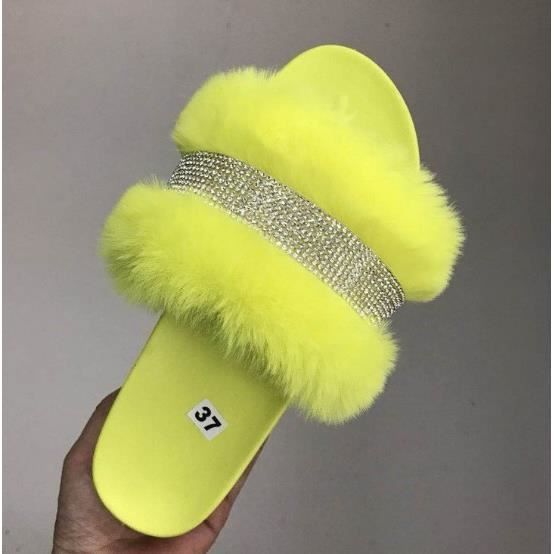 Neon yellow fur slides hotsell