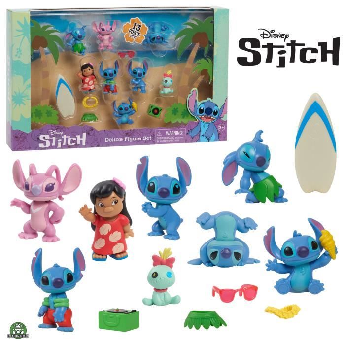 Disney Stitch, Coffret 13 pièces , avec 7 figurines, et 6