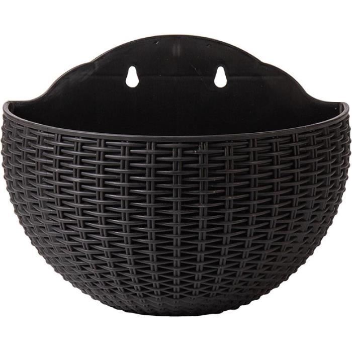 Pot De Fleurs Intérieur Design 30 Cm - Plastique Imitation Pierre, Avec Insert Amovible, Coloris Noir