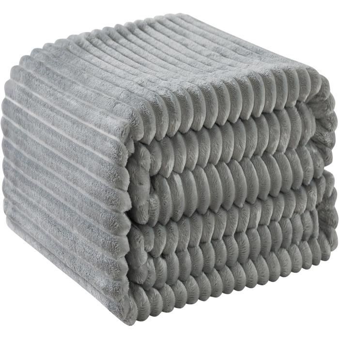 Couverture Polaire 90x220 Cm - Douce Et Chaude - Toutes Saisons - Gris - 300 GSM