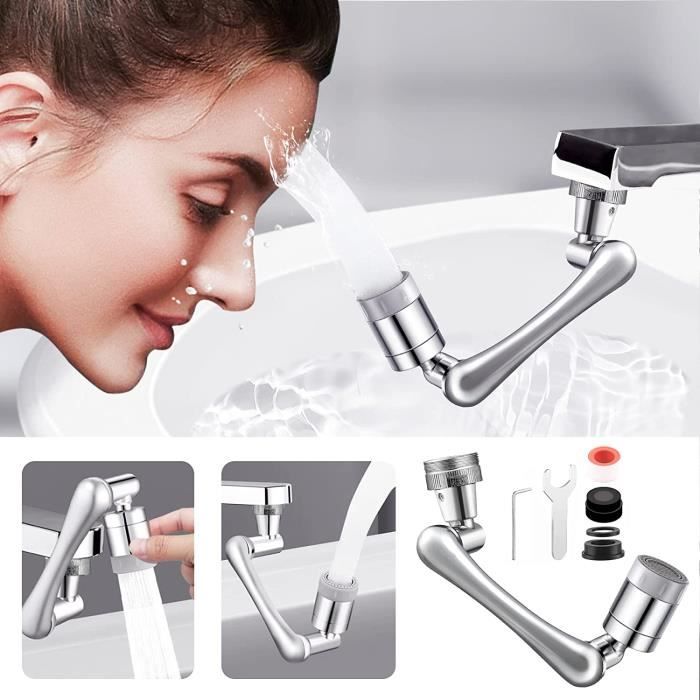 Robinet lavabo salle de bain pivotant rotatif multijet - Noir - Laiton