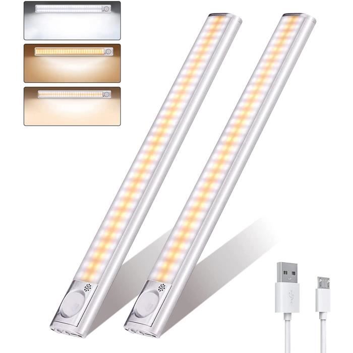 DUSKTEC Lampe De Placard LED Détecteur De Mouvement Rechargeable USB - Éclairage Sous Meuble Cuisine Avec Affichage Numérique, 3 Couleurs, Luminosité Réglable, Sans Fil Pour Armoire