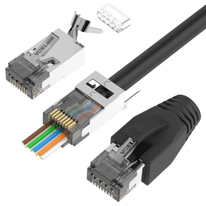 Lot de 100 fiches RJ45 tête a sertir Connecteur réseau LAN Prise Ethernet  Embout - Cdiscount Informatique