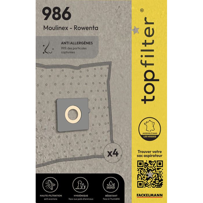 Sac aspirateur domestiques - Moulinex Z&eacute;lio - 986 - Vendu par 4